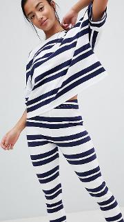 asos design petite wide stripe short sleeve tee and legging set