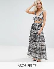 beach maxi dress in mono snake with pleat skirt