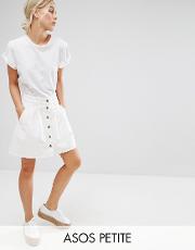 denim button through skater skirt in white