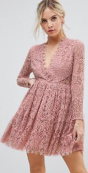 long sleeve lace mini prom dress