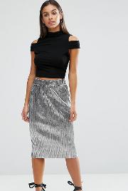 metallic pleat skirt