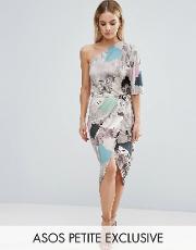 midi drape dress in blurred marble print