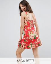 mini sundress with lace up back and peplum hem  red floral