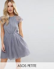 premium lace tulle mini prom dress