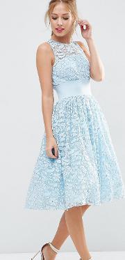 Salon Lace Applique Midi Prom Dress