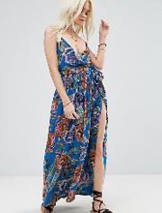 woven wrap maxi beach dress in oversized bright tapestry