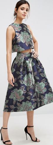 prom skirt in floral jacquard co ord
