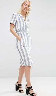 short sleeve shirt dress in stripe multi
