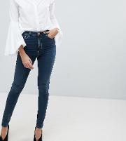 asos design tall ridley high waist skinny jeans  aged blue wash