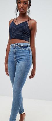 asos design tall ridley high waist skinny jeans  extreme mid wash