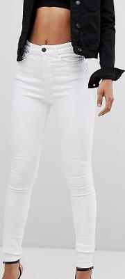 asos design tall ridley high waist skinny jeans  white