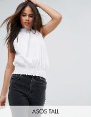 cotton shell top with shirring detail