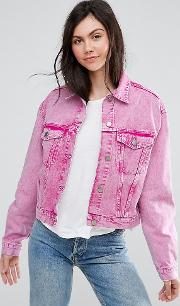 denim jacket in washed pink