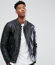 tall faux leather racing jacket  black