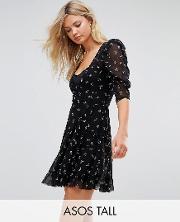 mini mesh wrap dress with floral ditsy print