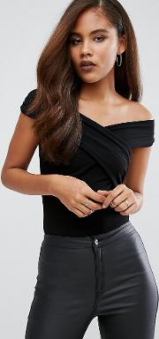 off shoulder body with wrap front