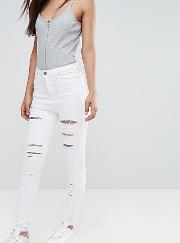 ridley high waist skinny jeans  optic white with shredded rips