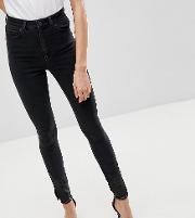 ridley high waist skinny jeans  washed black with leather look western hem detail