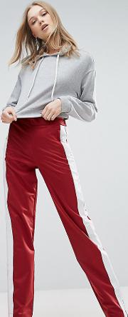 Straight Leg Track Pants With Side Stripes And Ring Pulls