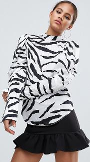 Top With Extreme Sleeve In Zebra Print
