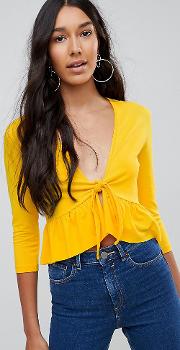 top with knot front ruffle