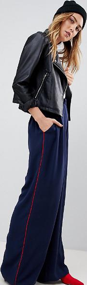 woven contrast piped track pant