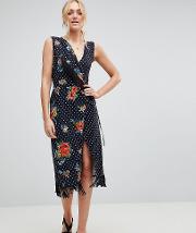 wrap dress with fringe  mixed floral