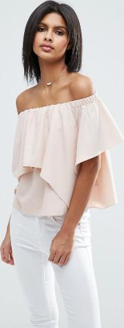 tiered off shoulder top pink