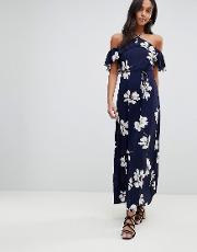 cross front maxi floral print dress