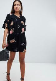 ruched printed shift dress