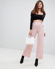 Wide Leg Trouser With Button Detail