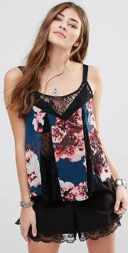 vintage floral festival cami with lace inserts