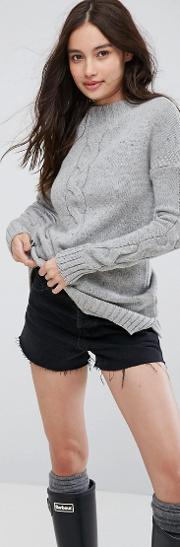 Funnel Neck Knit Jumper With Cable Front Detail