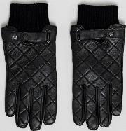 quilted leather gloves in black