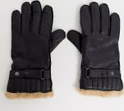 Utility Leather Gloves Faux Fur Trim
