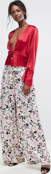 floral wide leg trousers
