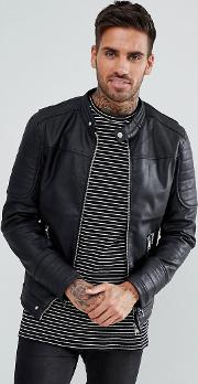 biker jacket with racer neck in black