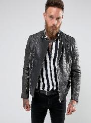 Stardust Leather Biker Jacket With Quilted Sleeves