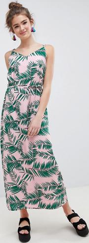 adali palmleaf print slip dress