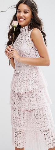 Bodyfrock Pleated Lace Midi Dress With Tiers