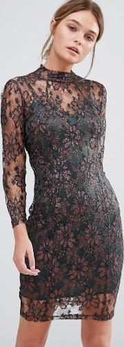 leah sculpting dress with metallic lace