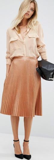 by hugo boss bronze pleated midi skirt  metalic