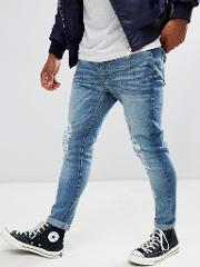 Skinny Fit Mid Wash Ripped Jeans