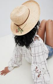 straw fedora hat with printed rose