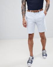 regular fit chino shorts with belt  light blue