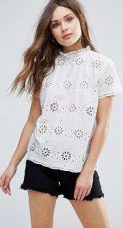 broderie anglaise high neck top