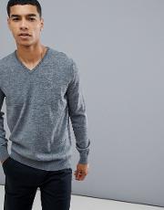 merino wool knited v neck jumper  grey c9145