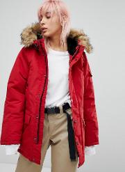 oversized anchorage parka jacket with faux fur hood