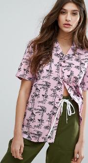 Oversized Short Sleeve Shirt In Pine Hawaii Print