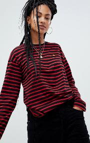relaxed long sleeve t shirt with small logo in stripe